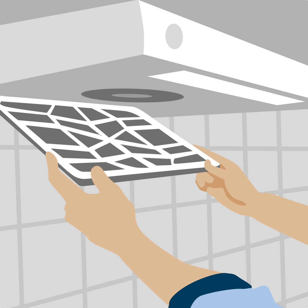 Illustration filter monteras ner spisfläkt