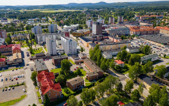 Flygfoto över Boden centrum